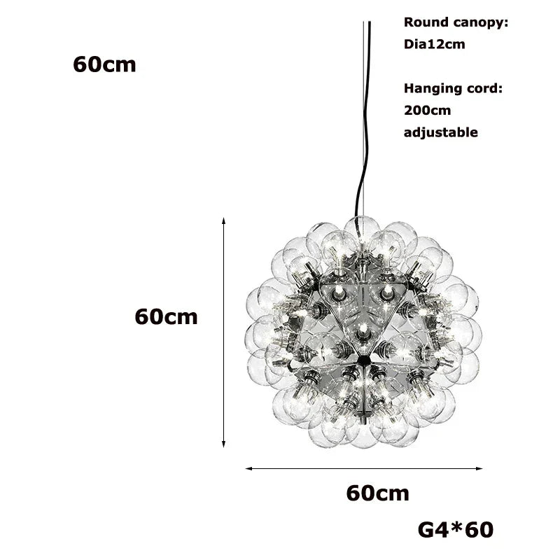 Clear Glass Bubble G4 LED Dandelion Chandelier - Gold/Silver/Black Hardware