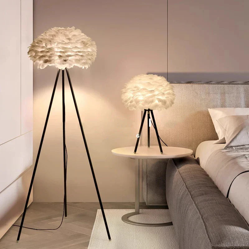 Feather White Grey Floor Lamp Minimalist Standard Light Living Room Shop Bedside Standing Lamps