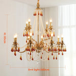 Luxury Red Crystal Candle Chandelier LED Pendant Light - Copper E14 Glamourizing Luminarias