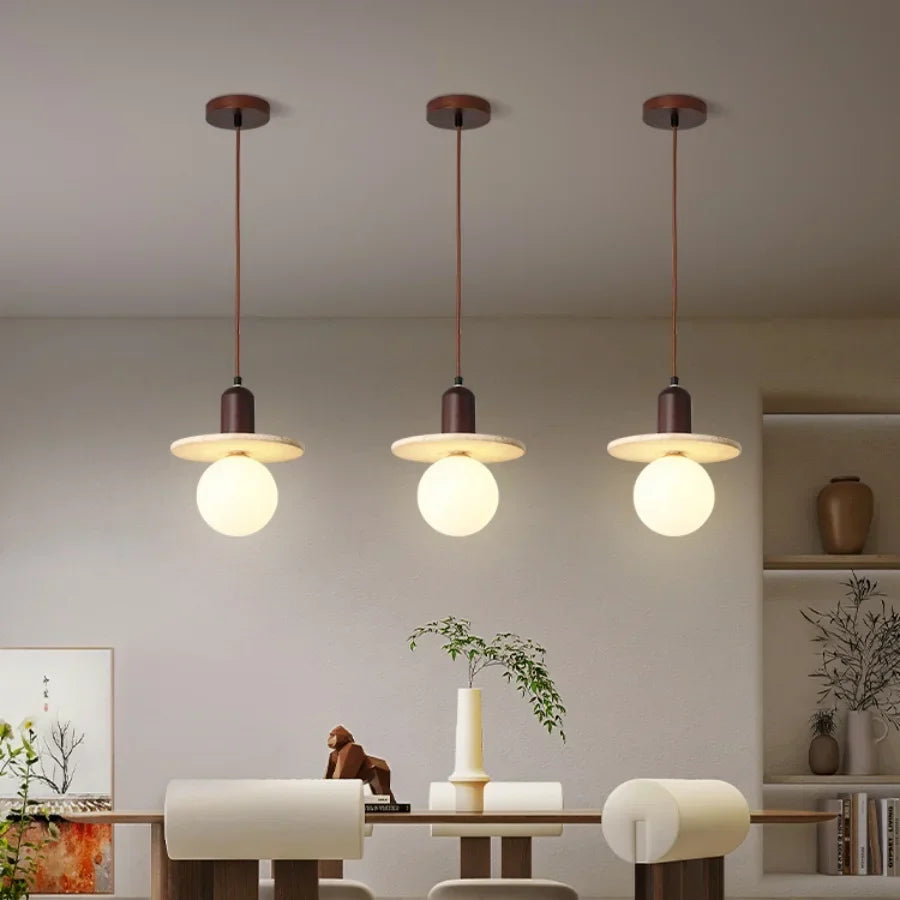 White Glass LED Pendant Lights Stone Wabi Sabi Home Decor Hang Lamp