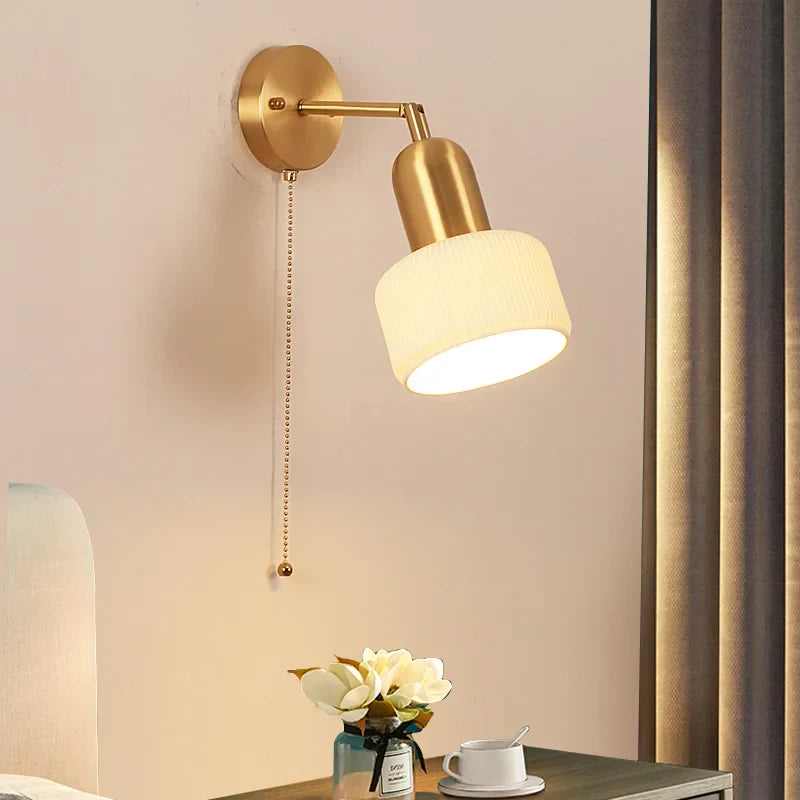 Ceramic Art Wall Lamp with Rotatable LED Lights & Pull Chain Switch