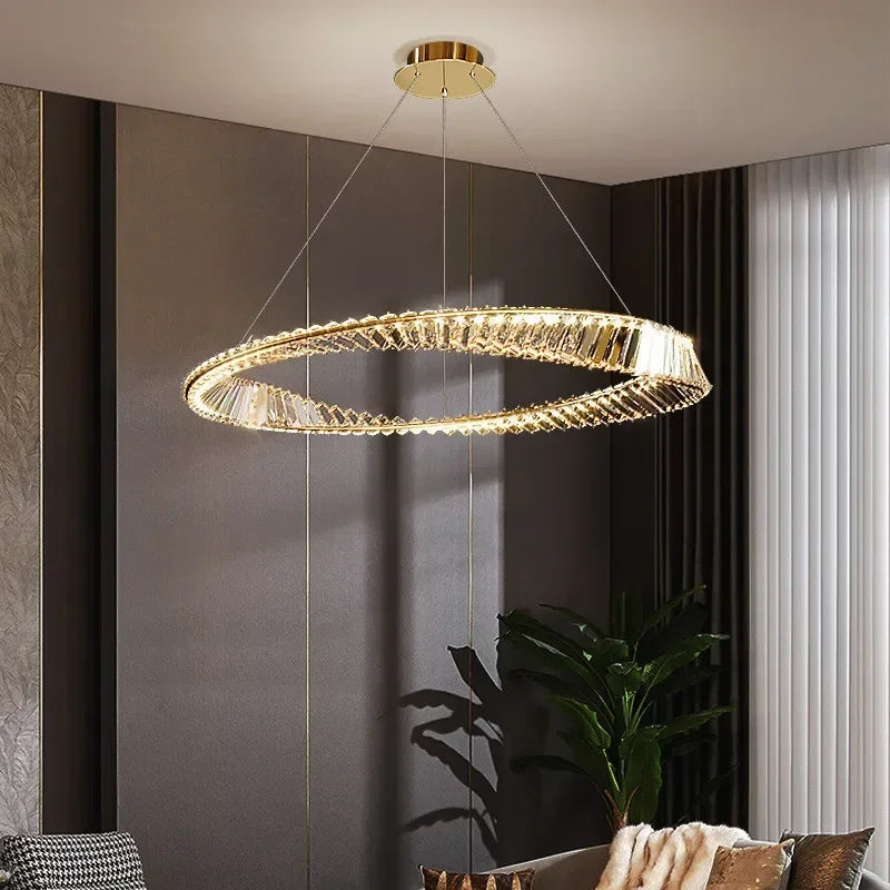 Luxury Gold Crystal Pendant Lights Dimmable LED Modern Living Room Fixture