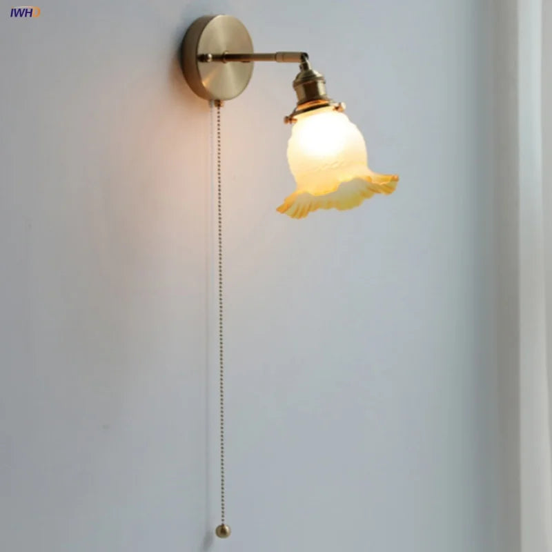 Flower Glass LED Wall Light Fixture Up Down Rotate Copper Bedside Lamp
