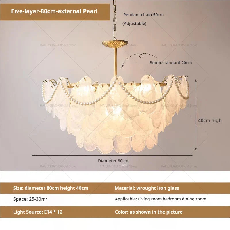 French Chandelier Garden Light with K9 Crystal | Elegant Pearl Shell Design