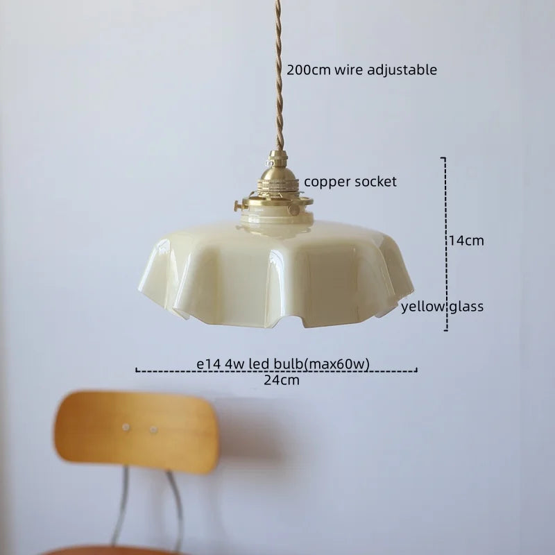 Yellow Glass LED Pendant Light: Modern Nordic Hanging Lamp for Dining Room & Kitchen