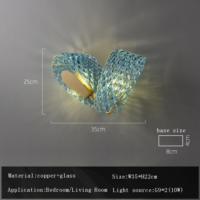 Blue Glass Flower Ceiling Chandelier Copper Hanging Lamps