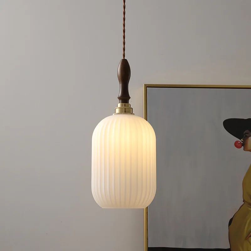 Copper Glass LED Pendant Lamp Modern Hanging Light Fixture with Knob Switch