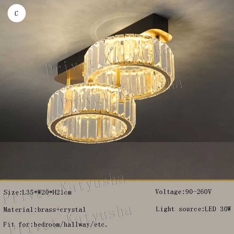 Gold Crystal Copper Ceiling Lamps LED Modern Home Room Decor Lighting