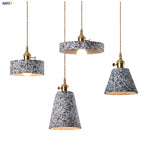 Afralia™ Terrazzo Stone LED Pendant Light with Copper Knob Switch, Adjustable Hanging Lamp