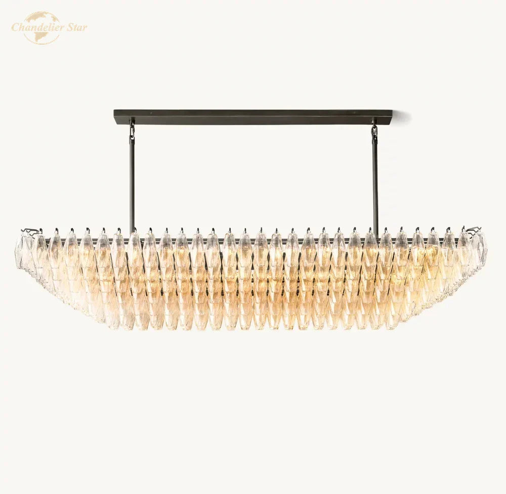 Clear Glass Tiered Rectangle Chandelier Pendant Light