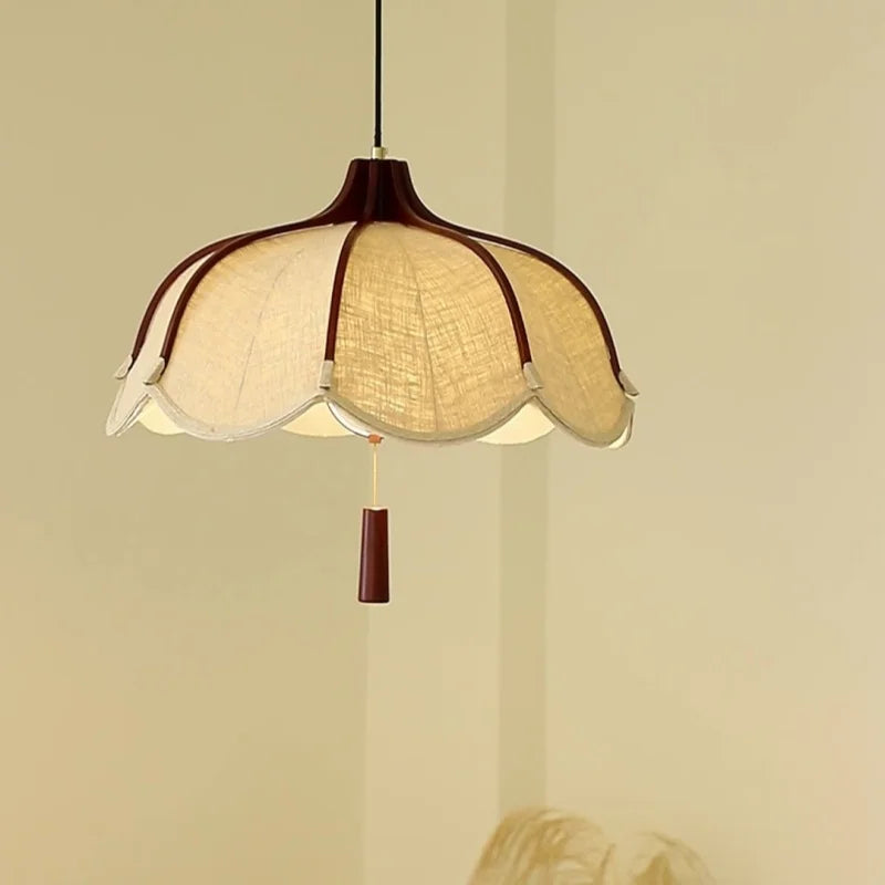 Wood E27 LED Fabric Pendant Chandelier for Dining & Bedroom Lighting