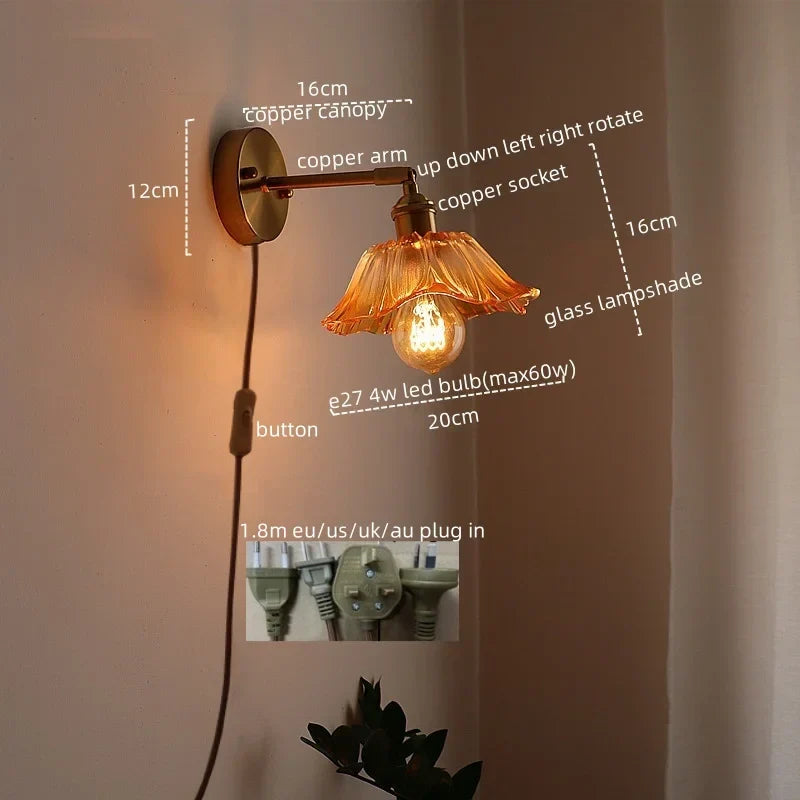 Japanese Style LED Glass Copper Wall Lamp Sconce for Restaurant, Bar, Bedroom, Bathroom