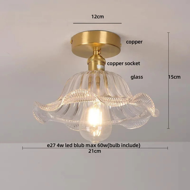 Clear Glass LED Ceiling Light Fixture Modern Nordic Copper Knob Switch Lamp