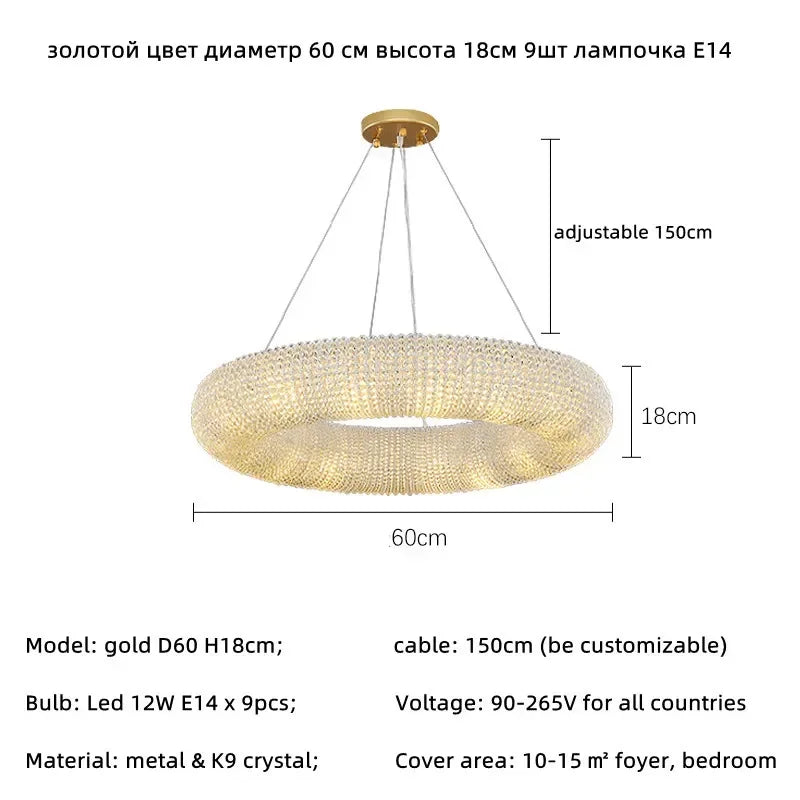 Crystal Luxury Loft Pendant Light with LED E14 Bulb for Living Room