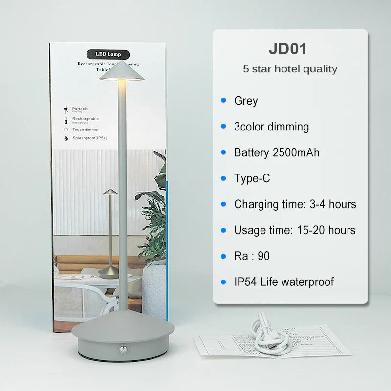 Pina Pro Rechargeable LED Touch Table Lamp for Dining, Hotel, Bar & Coffee