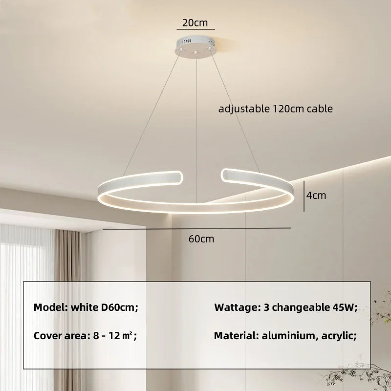 Circle Pendant Chandelier Dimmable LED Lights for Modern Living Room