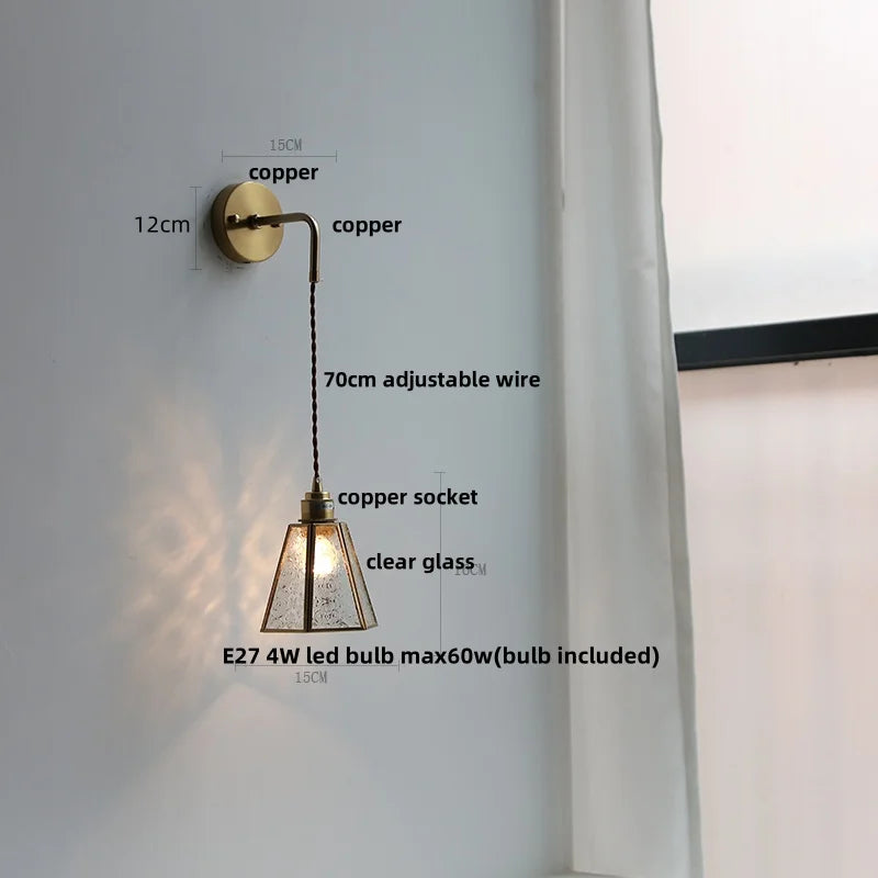 Modern Clear Glass LED Wall Light with Pull Chain for Bar, Cafe, Bathroom Mirror