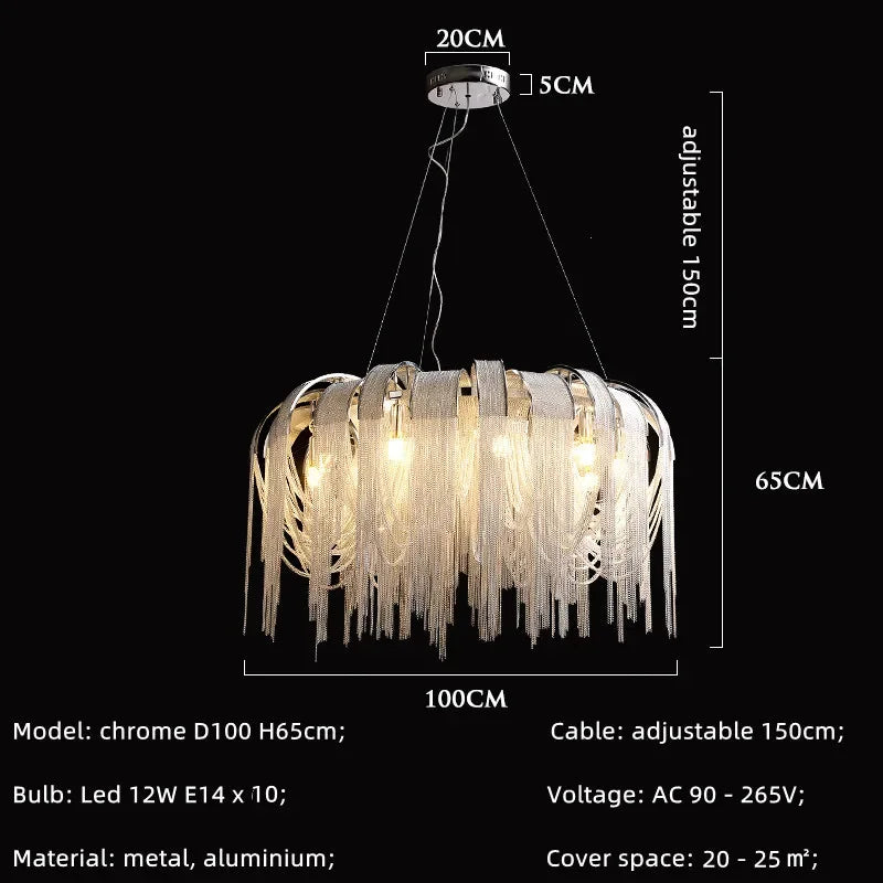 Modern E14 Pendant Lights by Afralia™: Tassel Design, Aluminium Construction, Chrome & Gold Finish