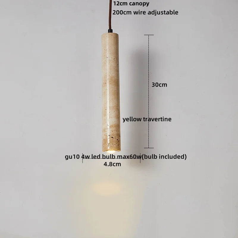 Afralia™ LED Pendant Lamp Yellow Travertine Japanese Style Adjustable Hanging Lights