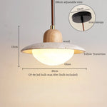 LED Pendant Lights Yellow Travertine Wood Hanging Lamp for Bedroom Dining Room