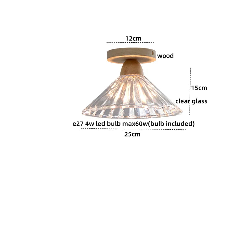 Crystal Wood LED Ceiling Lamp Clear Glass Modern Indoor Lighting