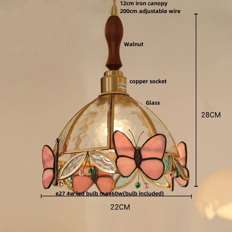 Afralia™ Tiffany Glass Butterfly Pendant Light Fixture Loft LED Luminaire