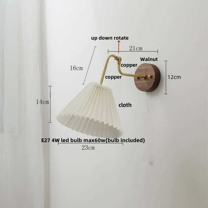 Rotating Copper LED Wall Light with Pull Chain Switch and Walnut Base