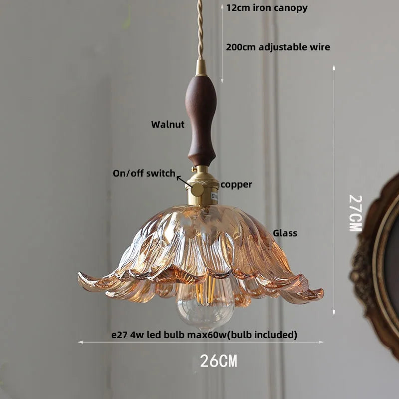 Amber Flower Glass Pendant Lamp LED Knob Switch Nordic Modern Hanging Lights