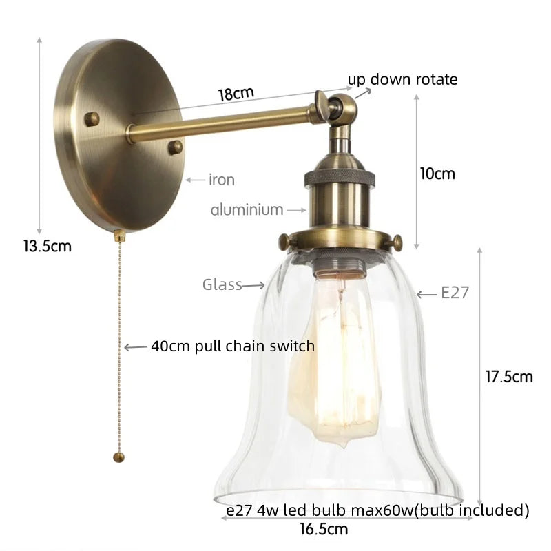 Industrial Clear Glass Wall Sconce Light for Stair, Foyer, Bedroom.
