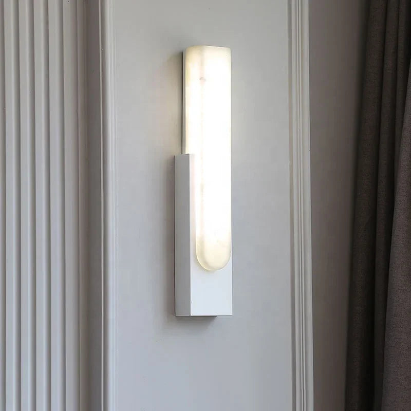 Grey Metal LED Marble Wall Sconce Lamp for Nordic Modern Bedroom