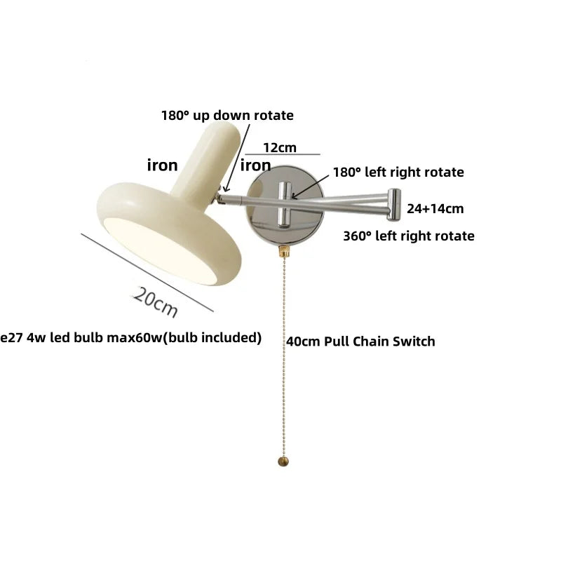 Rotatable Nordic LED Wall Sconce Pull Chain Switch Stair Light - Indoor Restaurant Bedroom Porch