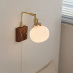 Afralia™ Globe Ceramic Walnut Wood Wall Light with Pull Chain Switch and Rotatable Design