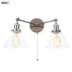 Retro LED Wall Light with Pull Chain Switch, 2 Heads Sconce for Living Room