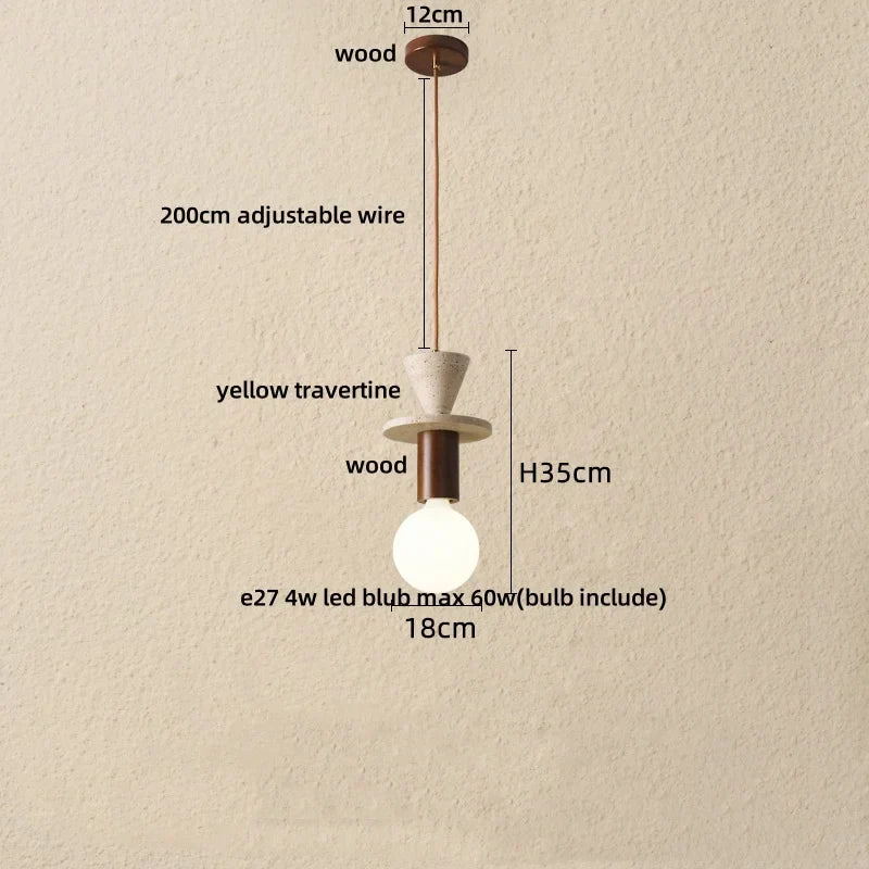 Afralia™ Yellow Travertine LED Pendant Lights Stone Modern Hanging Lamp for Dining Room