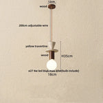 Afralia™ Round Wood LED Pendant Light | Yellow Travertine Stone | Wabi Sabi Home Decor