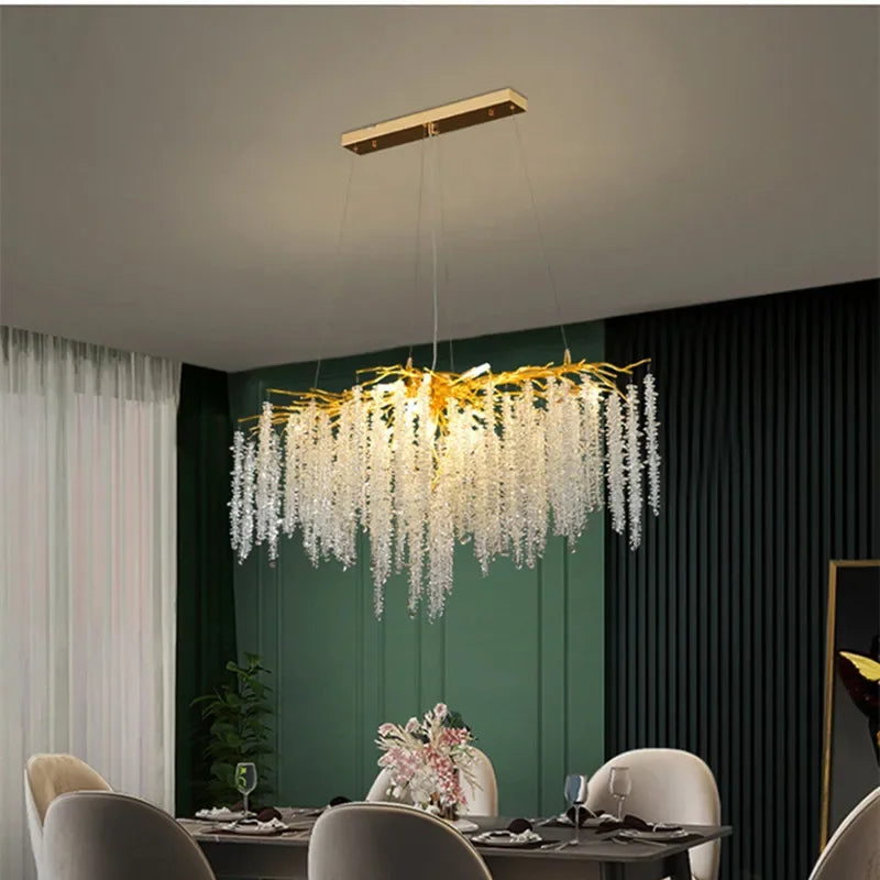 Afralia™ Crystal Tassel LED Branch Chandelier for Dining Room and Home Decor
