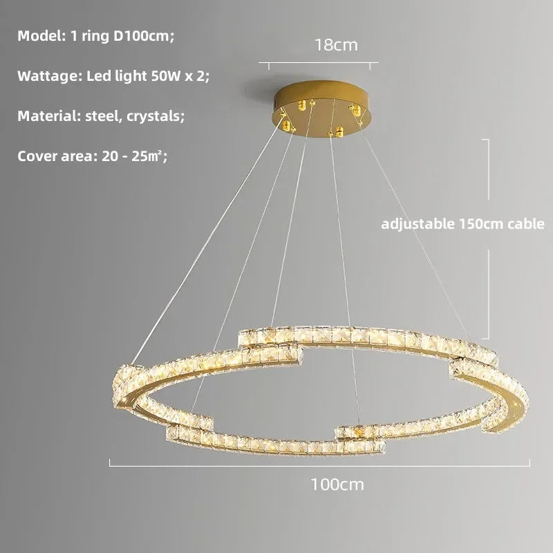 Oval Steel LED Pendant Lights with K9 Crystals