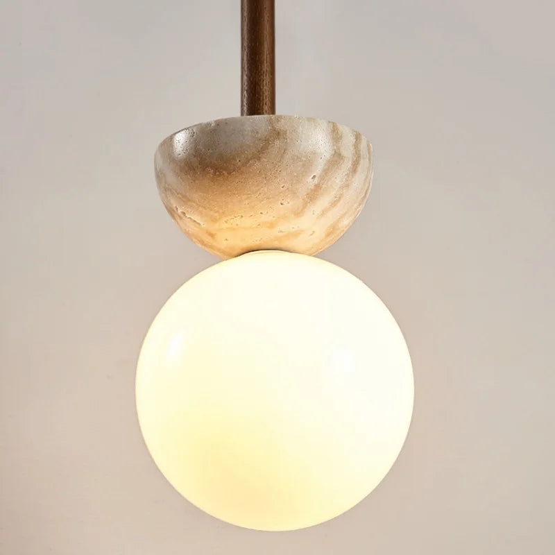 Afralia™ White Glass Ball LED Pendant Lamp Yellow Travertine Nordic Luminaria