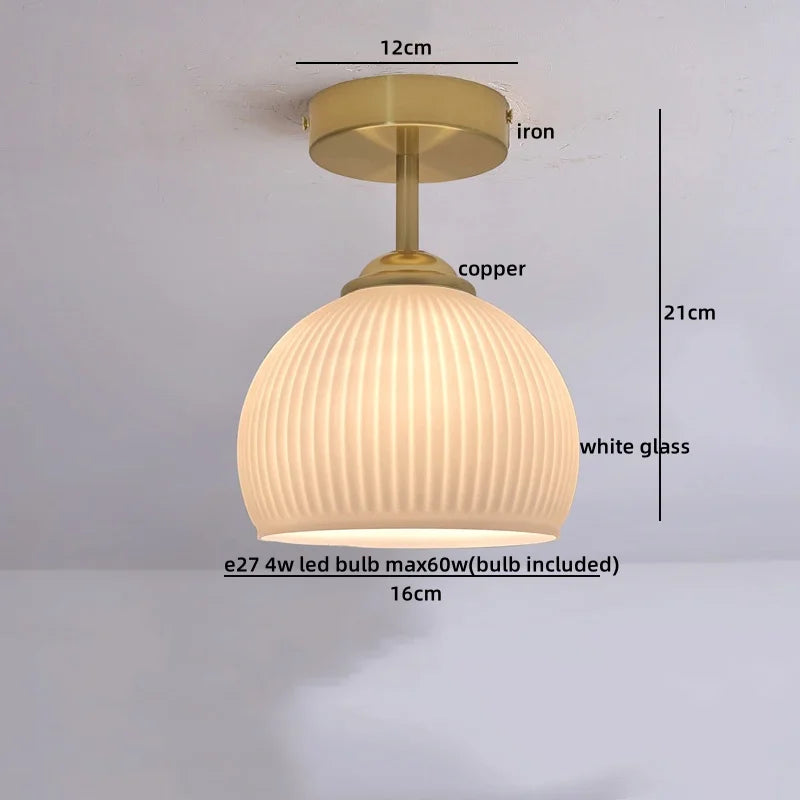 Copper Glass LED Ceiling Light for Indoor Balcony Kitchen Porch Decor