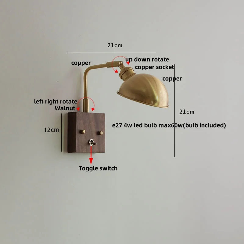 Ceramic LED Wall Light Fixture White Copper Walnut Ash Bedside Lamp