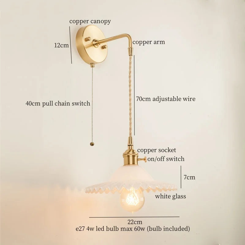 Afralia™ Green Glass LED Wall Light Fixture | Modern Nordic Pull Chain Lamp