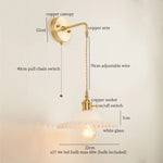 Afralia™ Green Glass LED Wall Light Fixture | Modern Nordic Pull Chain Lamp