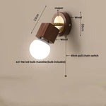Modern Copper Wood LED Wall Lights with Pull Chain Switch for Bedroom Vanity.