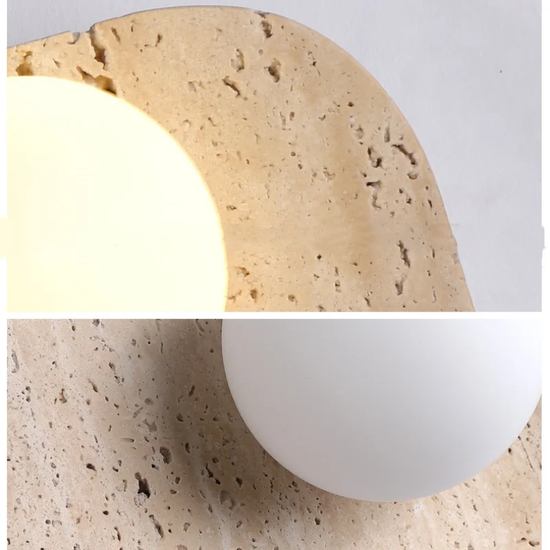 Nordic LED Wall Lamp 2 Glass Ball Yellow Travertine Stone Indoor Wall Light