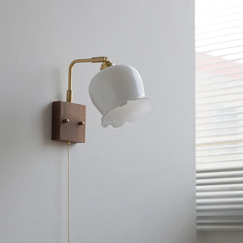 Walnut Ash LED Wall Sconce Rotatable White Glass Stair Light Fixtures