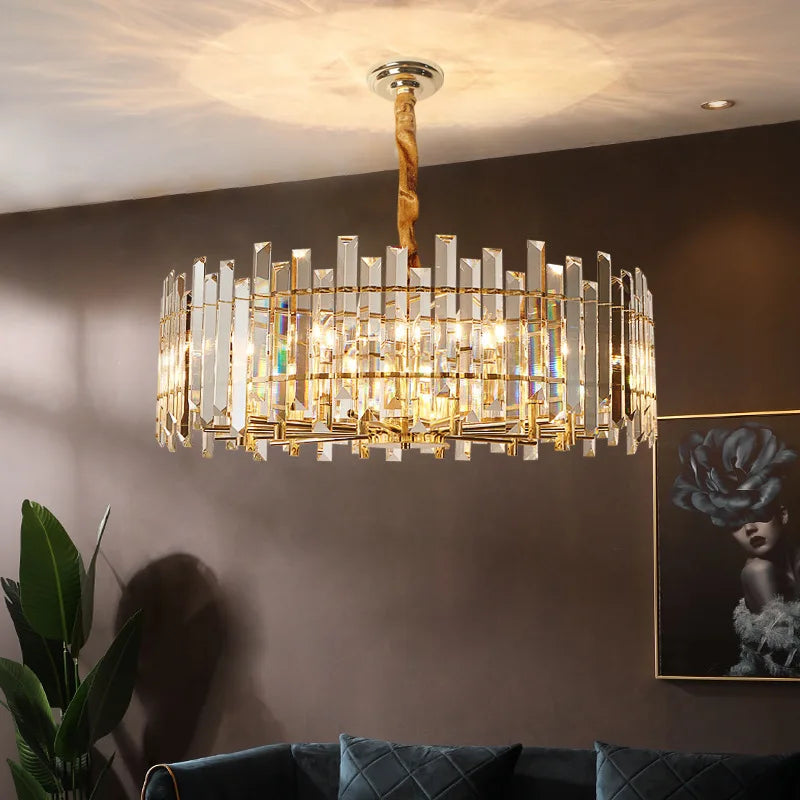 Crystal Round Chandelier Gold LED Modern Lustres for Living Room