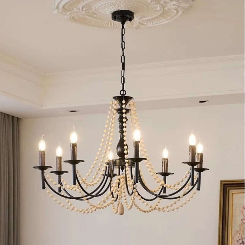 Retro Black Metal Candle Chandelier E14 LED Pendant Lights for Home Decor