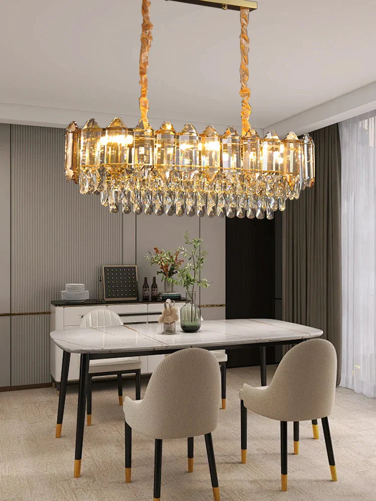 Gold Amber Crystal Chandelier Lights Modern Room Decor Hanging Lamp