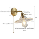 Clear Brass Glass LED Wall Lamp Pull Chain for Living Room Bedroom Loft