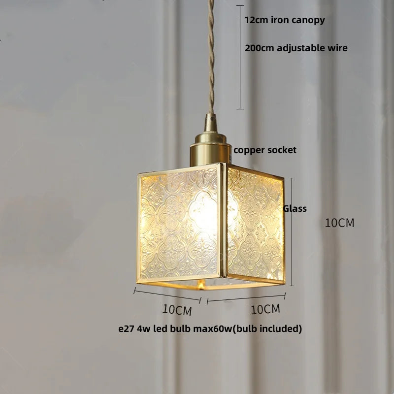 Glass Brass Pendant Lamp Adjustable Wire LED Dining Room Kitchen Bar Balcony Decor